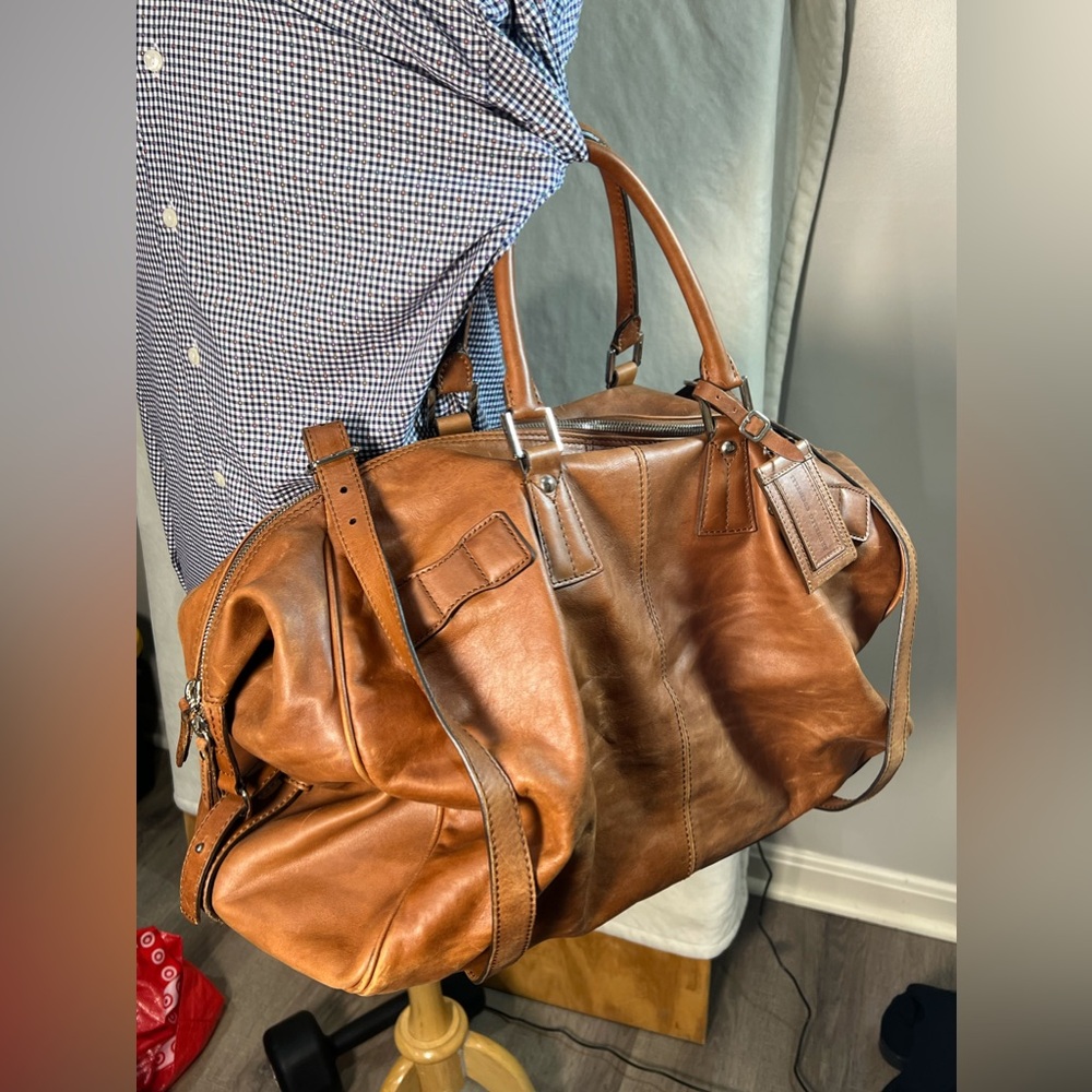$7K Brunello Cucinelli Soft Glove Leather Duffle Weekend Bag Brown Cognac Unisex - Picture 4 of 15